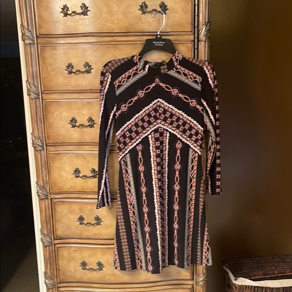 Free People Black and Brown Long Sleeve Dress